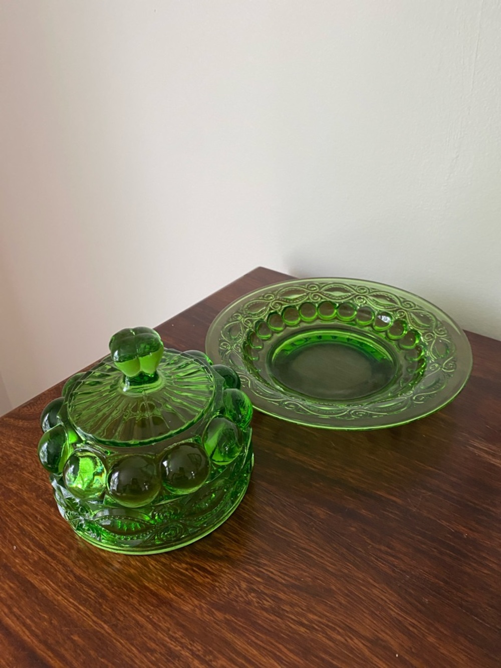 Mosser Glass • Eye Winker • Green Glass Covered Butter Dish - Picture 6 of 6